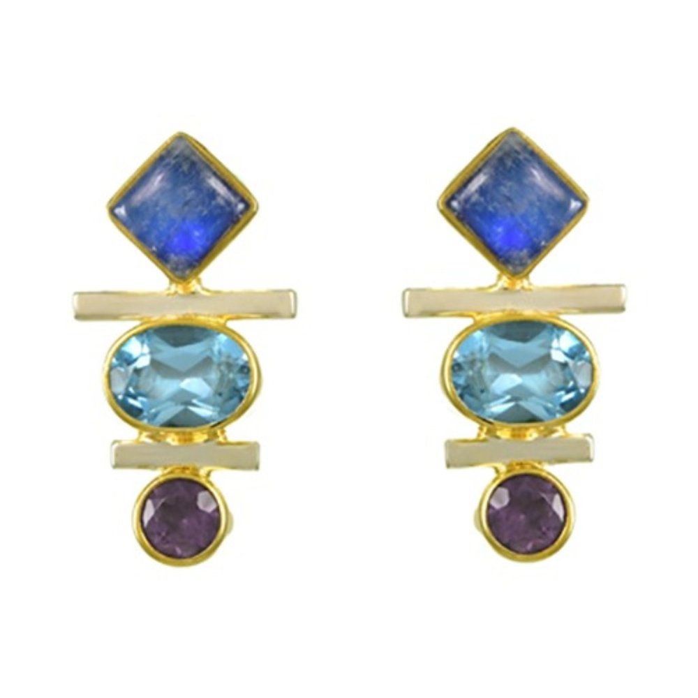 Sterling Silver and 22K Gold Vermeil Multi Gemstone Earrings
